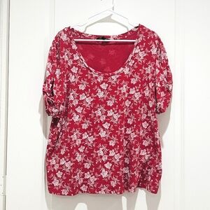 Lauren Ralph Lauren Plus Size scoop neck Floral Puff-Sleeve red floral top 2XL